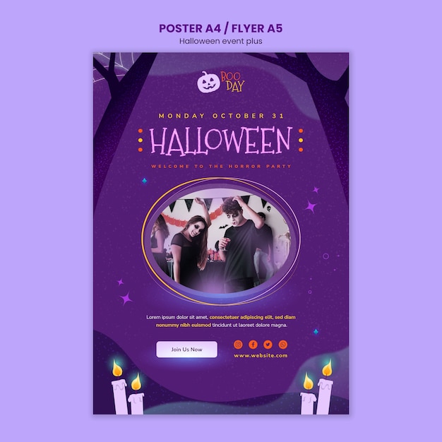 Kostenlose PSD gespenstische halloween-feier vertikale plakatvorlage