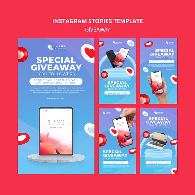 Kostenlose PSD giveaway instagram geschichten vorlagendesign