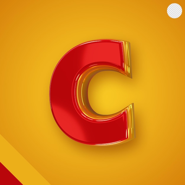 Kostenlose PSD glänzendes rotes alphabet mit gelbem 3d-buchstaben c