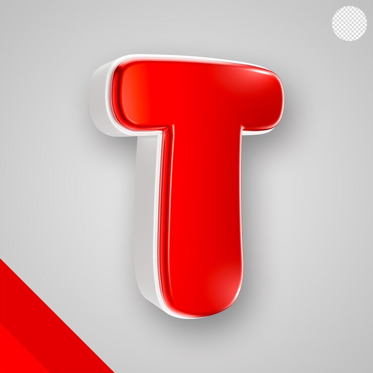 Kostenlose PSD glänzendes rotes alphabet mit weißem 3d-buchstaben t