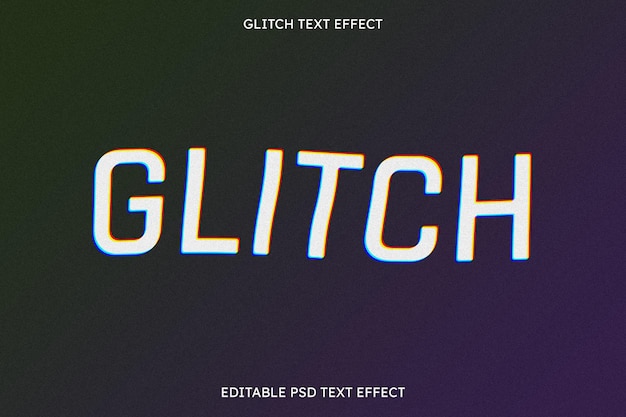 Glitch bearbeitbarer texteffekt auf violettem hintergrund mit farbverlauf