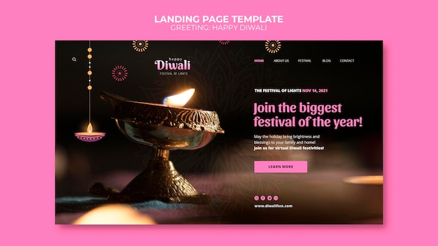 Kostenlose PSD glückliche diwali-landingpage-vorlage