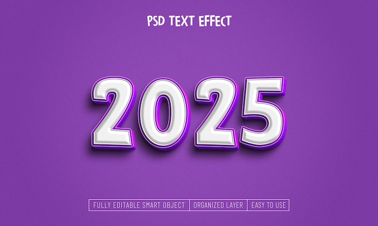 Kostenlose PSD glückliches neujahr 2025 bearbeitbares texteffekt