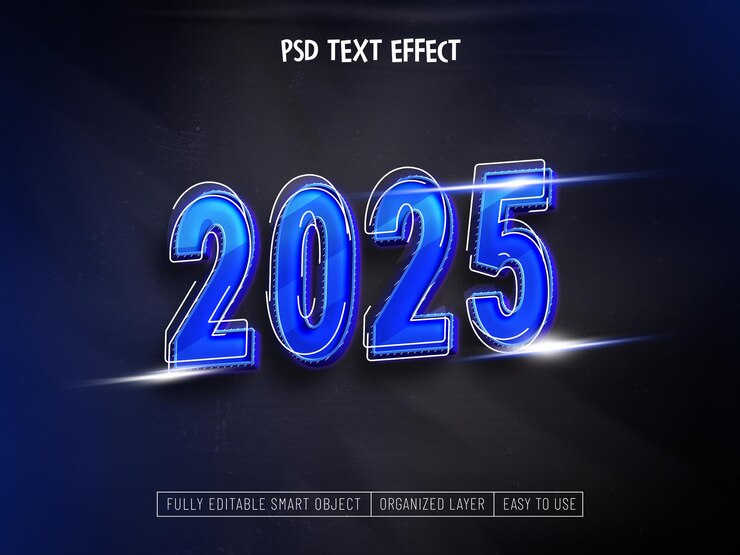 Kostenlose PSD glückliches neujahr 2025 bearbeitbares texteffekt