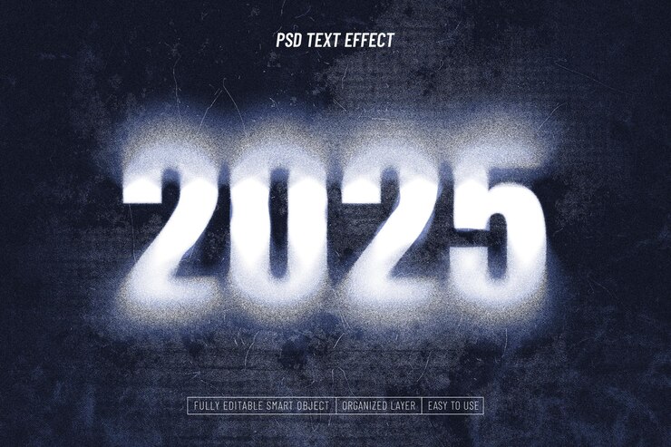 Kostenlose PSD glückliches neujahr 2025 bearbeitbares texteffekt
