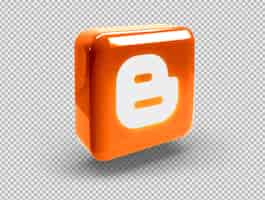 Kostenlose PSD glühende, realistische 3d-quadrattaste mit blogger-symbol