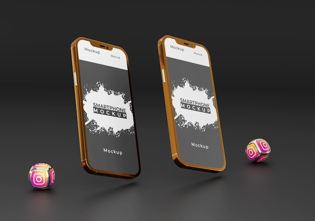 Gold-smartphone-mockup-design mit eleganten social-media-symbolen