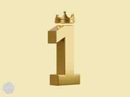Kostenlose PSD goldene nummer eins mit goldener krone für die beste qualitätssicherung der garantie iso-produktservice und gewinner-champion-award-konzept durch 3d-rendering-illustration