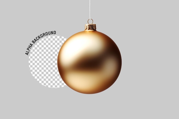 Kostenlose PSD goldene weihnachtskugel, die auf einem transparenten hintergrund an einem seil hängt