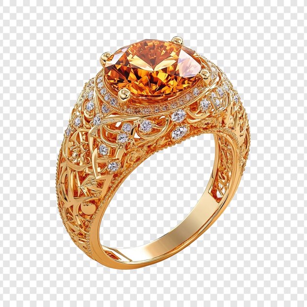 Goldener Ring mit orangefarbenem Edelstein und Diamantenakzenten mit exquisitem Filigran-Design
