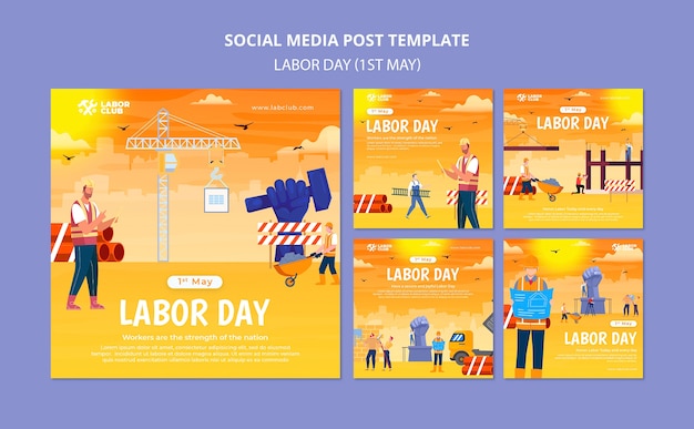 Kostenlose PSD gradient labor day instagram beiträge vorlagendesign