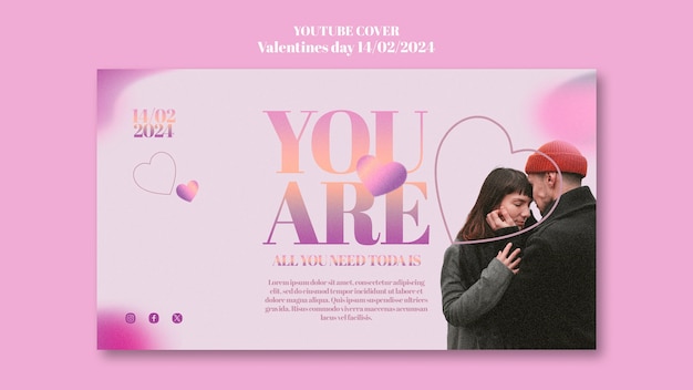 Gradient valentinstagsfeier auf dem youtube-cover