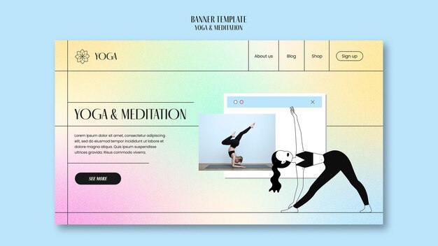 Gradient Yoga und Meditationsbanner-Vorlage