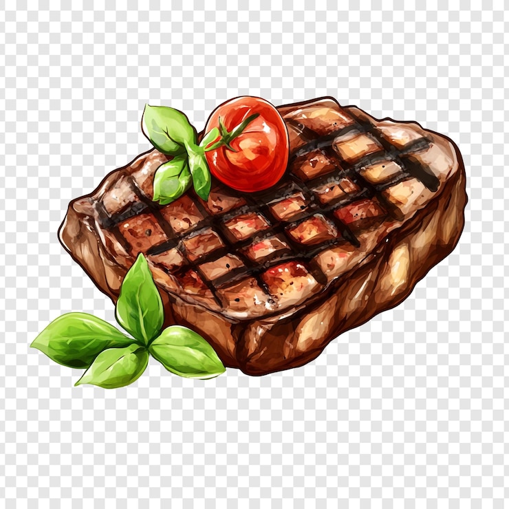 Kostenlose PSD grillsteak mit basilikum und tomaten - ein kulinarisches vergnügen