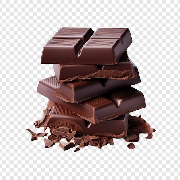 Große und kleine schokoladen werden jeweils in drei teile aufgeteilt, die auf einem transparenten hintergrund isoliert sind