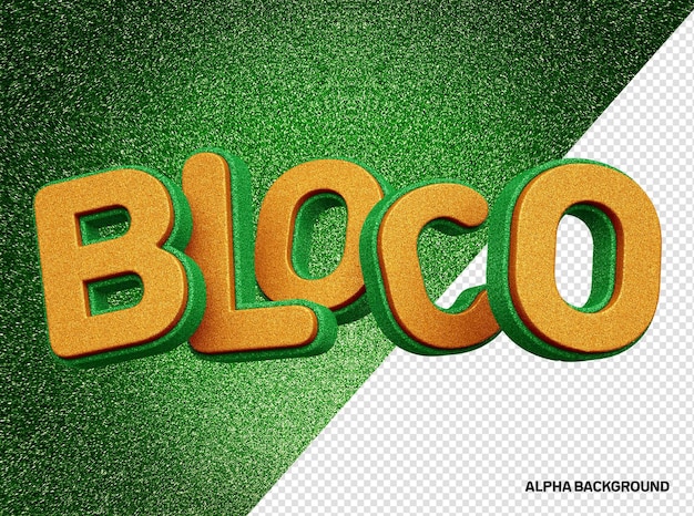 Kostenlose PSD grüner und orangefarbener karnevalsblock 3d-logo mit glitzernder realistischer textur