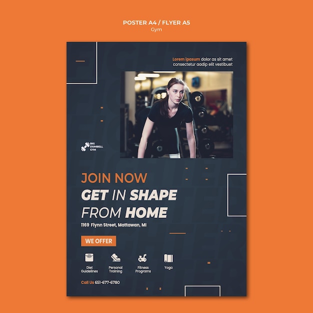 Kostenlose PSD gym template design poster konzept