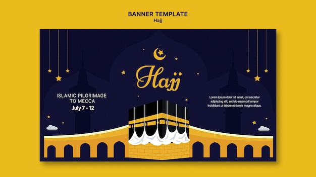 Hajj horizontale bannervorlage mit mekka