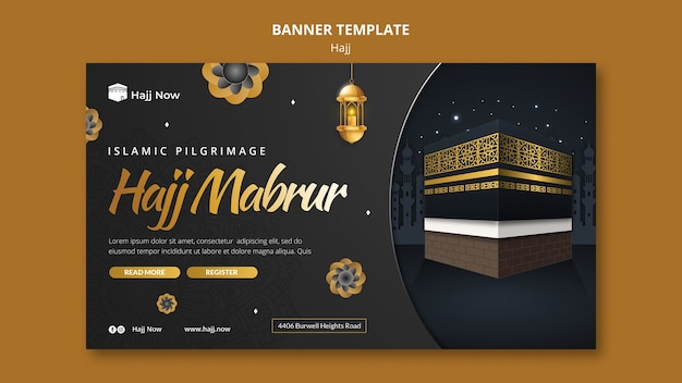 Hajj-pilgerfahrt horizontale banner-vorlage mit mekka