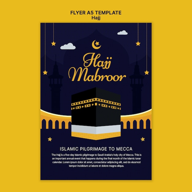 Hajj vertikale Flyer-Vorlage mit Mekka