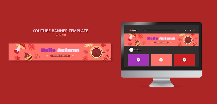 Kostenlose PSD hallo youtube-banner-vorlage für die herbstsaison