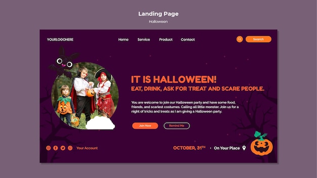 Halloween-landing-page-vorlage mit foto Premium PSD