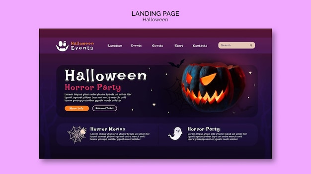 Kostenlose PSD halloween-landing-page-vorlage mit gruseligen kürbissen