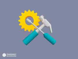 Kostenlose PSD hammer und schraubenschlüssel-symbol isoliert 3d-render-illustration