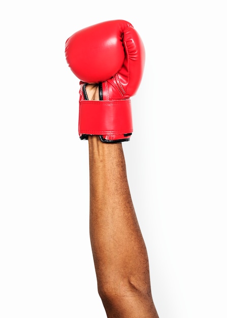 Hand, die Boxhandschuh hält