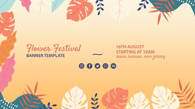 Kostenlose PSD hand gezeichnete blumenfestival bannertemplate