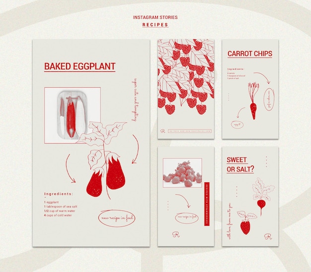 Kostenlose PSD hand gezeichnete rezepte instagram geschichten vorlage
