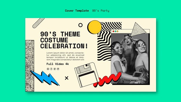 Handgezeichnete 90er-Jahre-Party-YouTube-Cover-Vorlage
