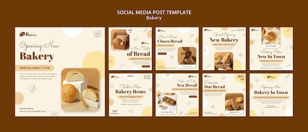 Handgezeichnete Bäckerei-Konzept-Instagram-Beiträge