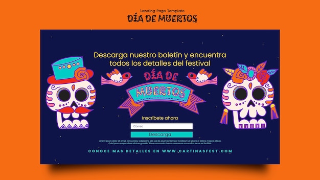 Kostenlose PSD handgezeichnete dia de muertos-landingpage