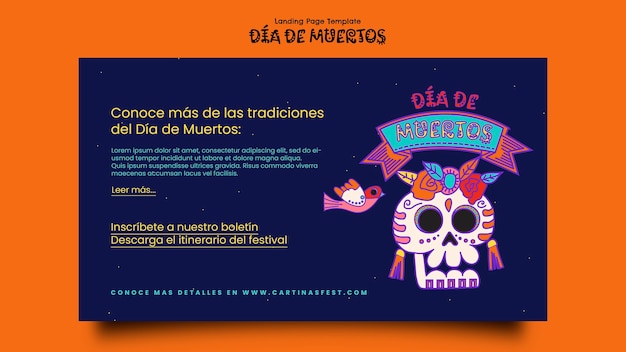 Kostenlose PSD handgezeichnete dia de muertos-landingpage