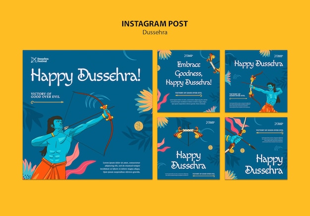 Kostenlose PSD handgezeichnete dussehra-feier-instagram-beiträge