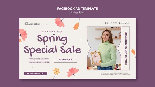 Handgezeichnete Facebook-Vorlage für den Frühlingsverkauf