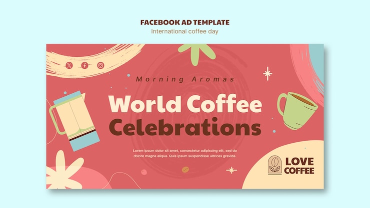 Kostenlose PSD handgezeichnete facebook-vorlage für den internationalen kaffeetag