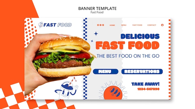 Kostenlose PSD handgezeichnete fast-food-landingpage-vorlage