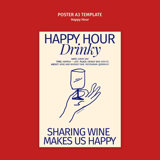 Handgezeichnete Happy-Hour-Postervorlage