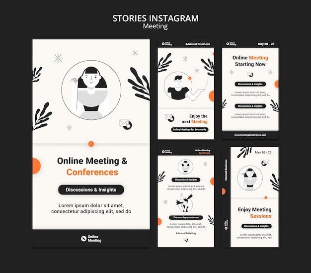 Kostenlose PSD handgezeichnete instagram-geschichten für online-meetings