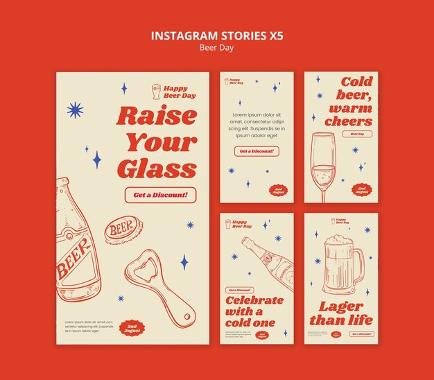 Handgezeichnete Instagram-Geschichten zur Feier des Biertages
