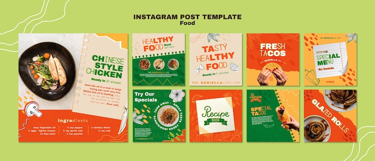 Kostenlose PSD handgezeichnete instagram-posts für leckeres essen