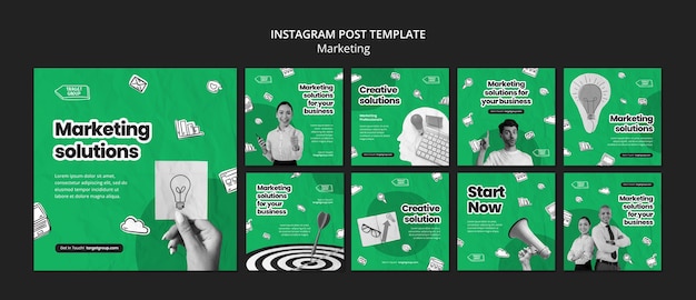 Kostenlose PSD handgezeichnete instagram-posts zur marketingstrategie