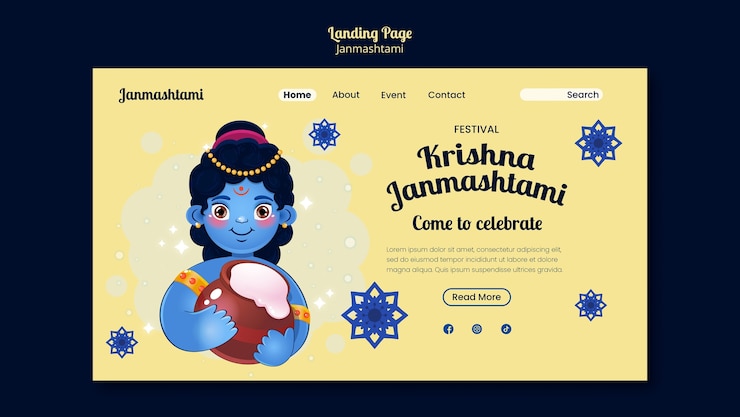 Kostenlose PSD handgezeichnete janmashtami-feier-landingpage