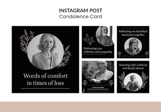 Handgezeichnete Kondolenzkarten-Instagram-Beiträge