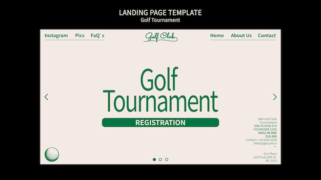 Kostenlose PSD handgezeichnete landingpage für ein golf-turnier