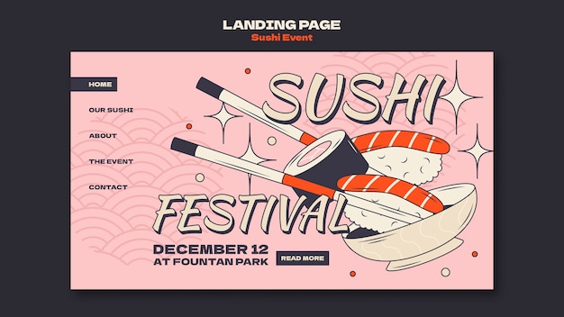 Handgezeichnete Landingpage für Sushi-Events