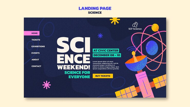 Kostenlose PSD handgezeichnete landingpage-vorlage für wissenschaftsveranstaltungen