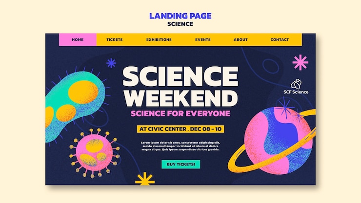 Kostenlose PSD handgezeichnete landingpage-vorlage für wissenschaftsveranstaltungen